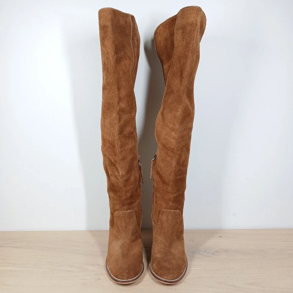 Dolce Vita Boots Womens 6 Brown Leather Over The Knee Block Heel Western Boho